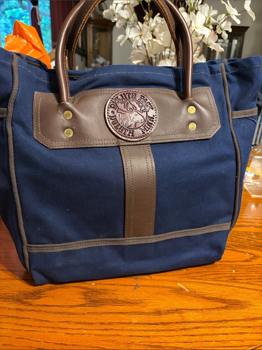 Duluth Pack Navy Canvas Duffel with Brown Leather Trim